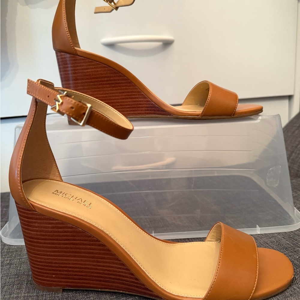 Michael Kors Brown Leather Wedge Sandals